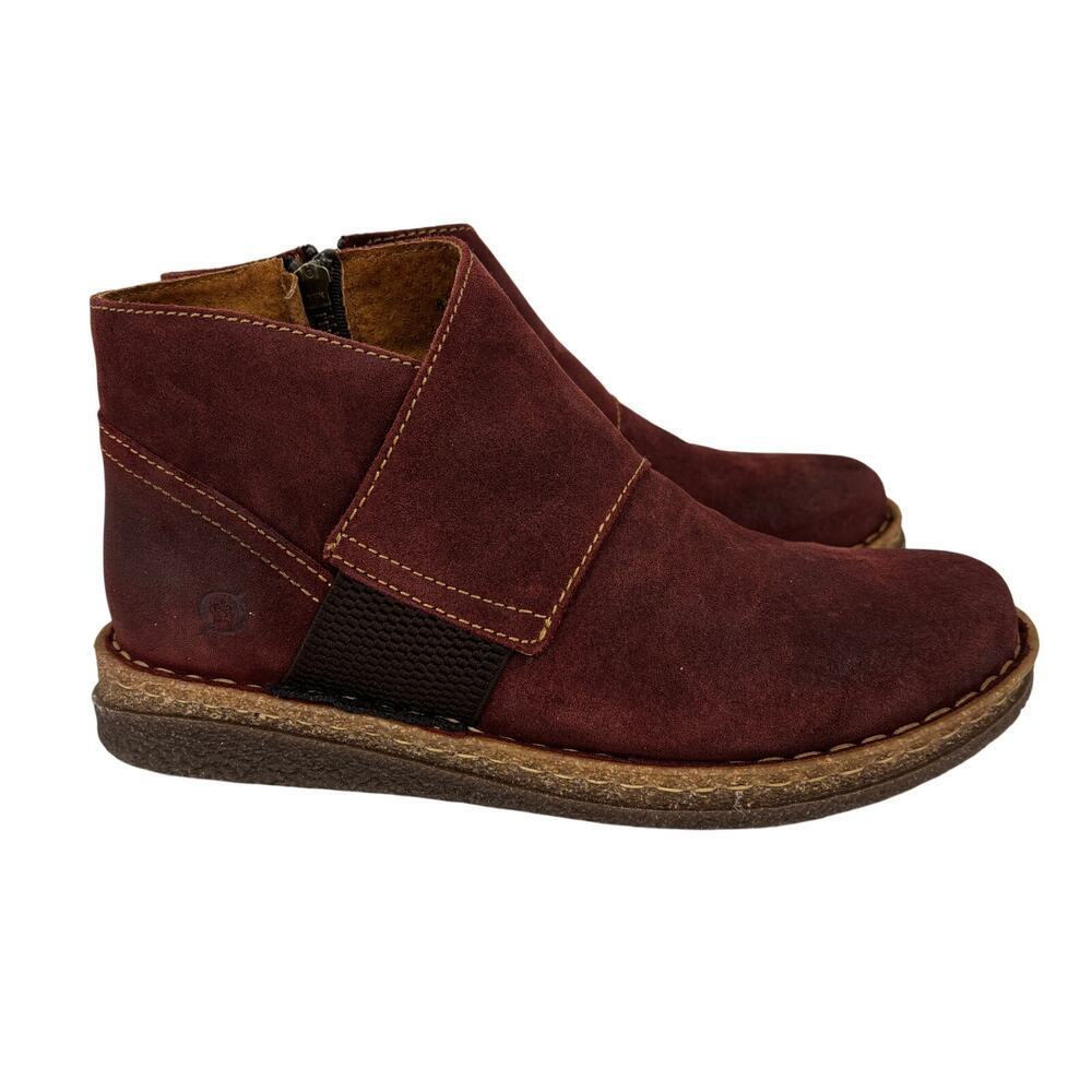 Born Tora Ankle Boots Womens Size 8.5 Red Oxblood Distressed Suede Side Zip - Picture 2 of 10
